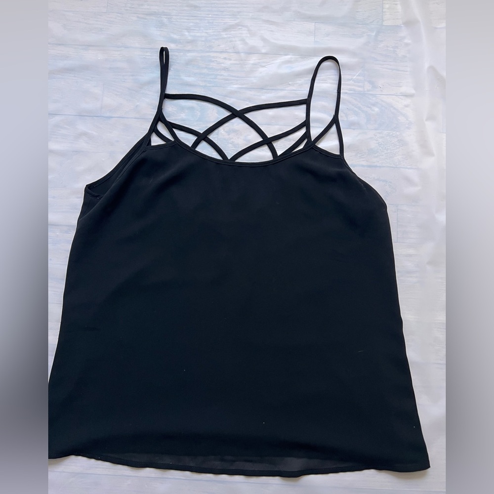 Naked Zebra black Camisole Tank top spaghetti Strappy Caged Back Full Lined L